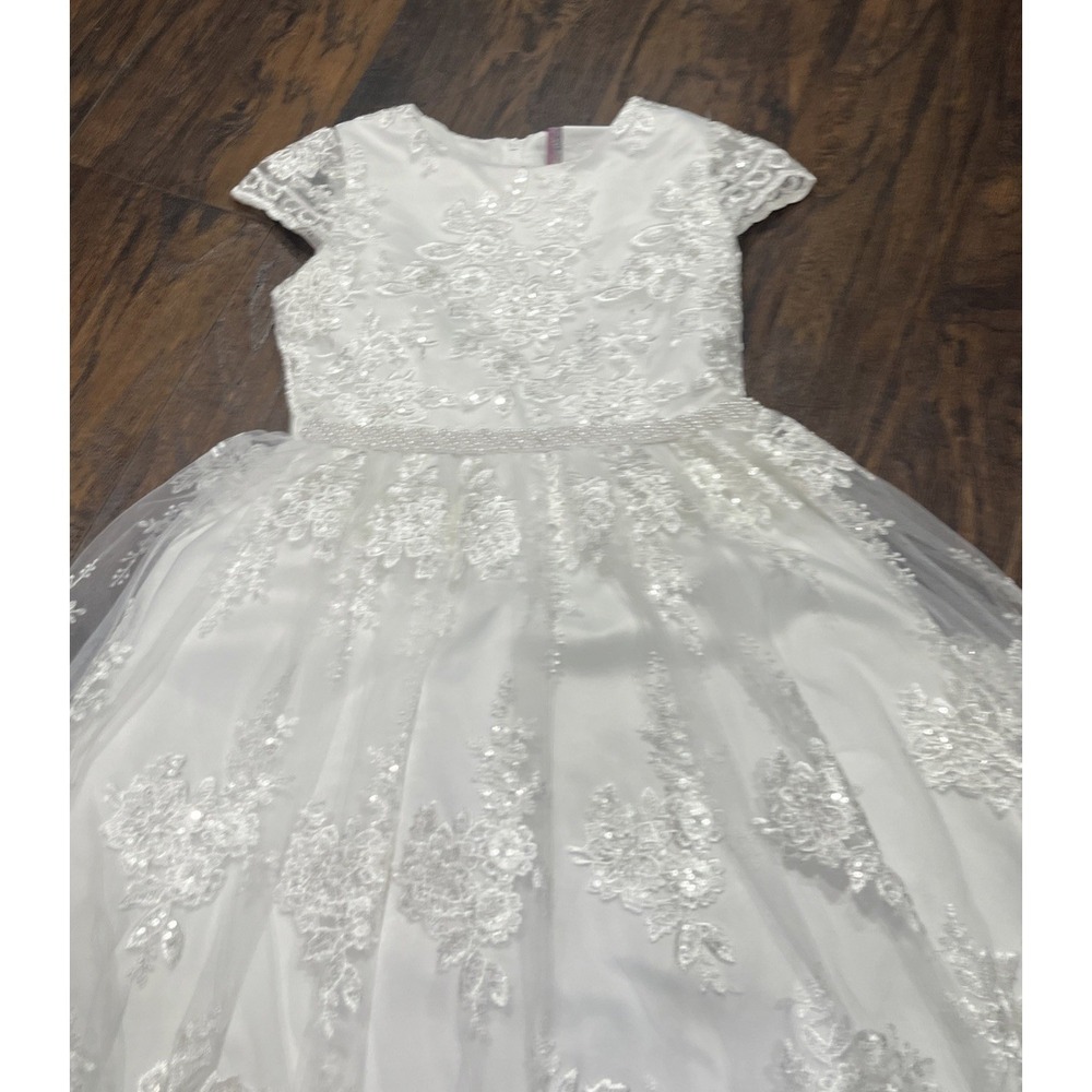 Girls White Lace Applique Formal Dress